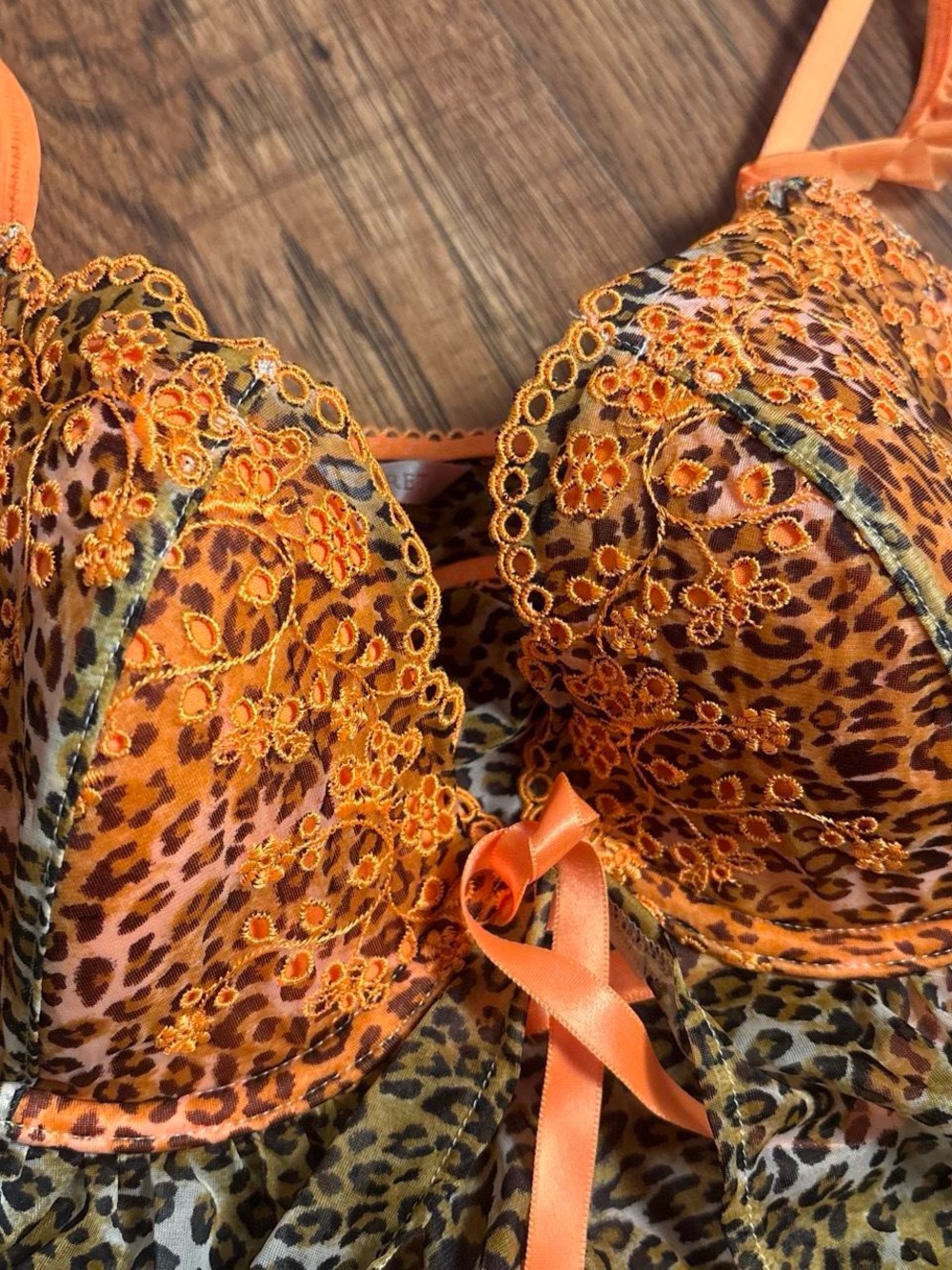 NWT Orange + Leopard Print Babydoll Top by Victoria’s Secret - Picture 3 of 5